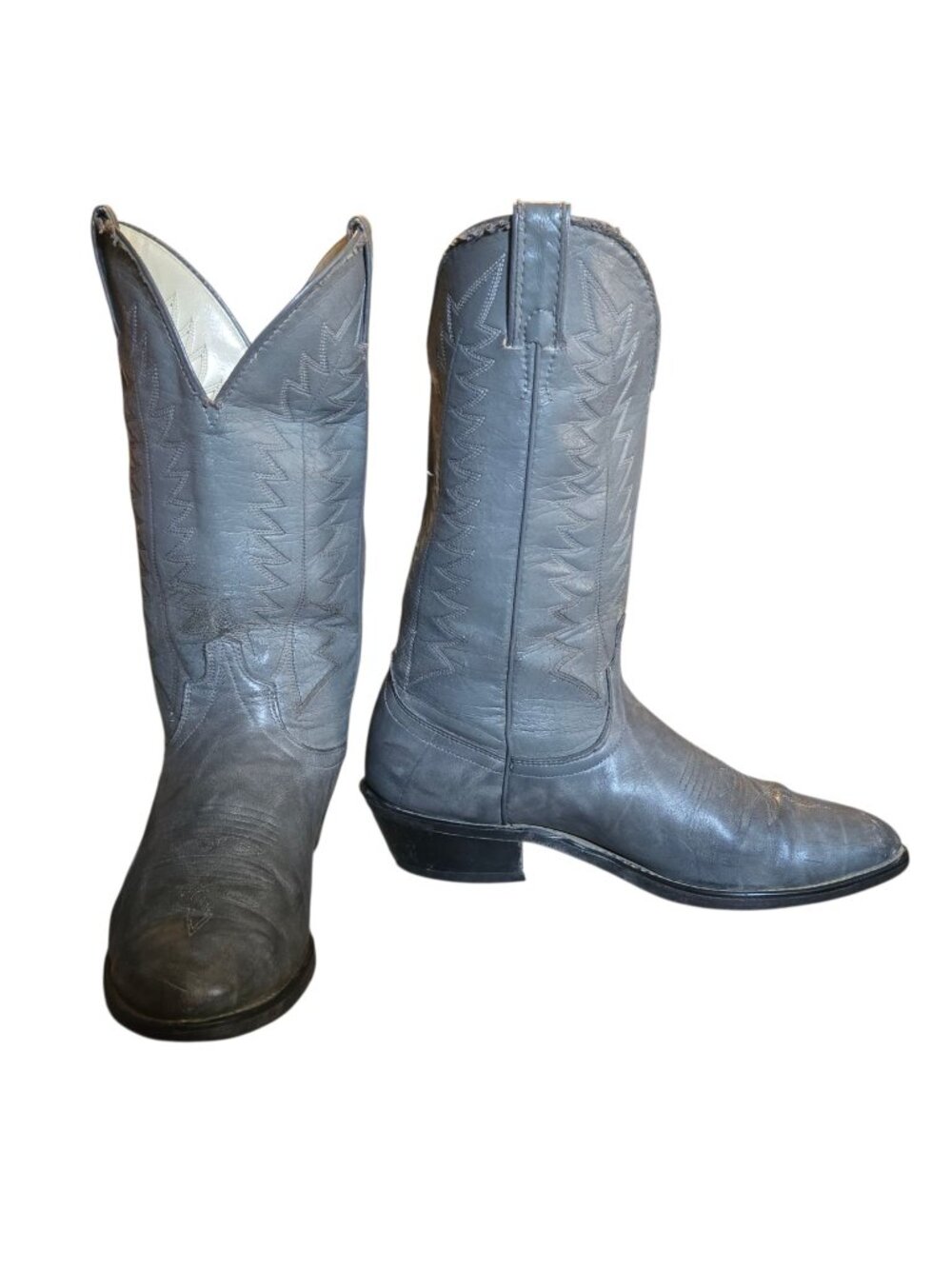 Laredo Cowboy Boots Gray Leather Mens 8 D Made in The USA Distressed Vintage